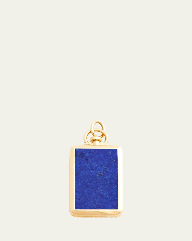 18K Rectangle Lapis Lazuli Barre Photo Locket Pendant